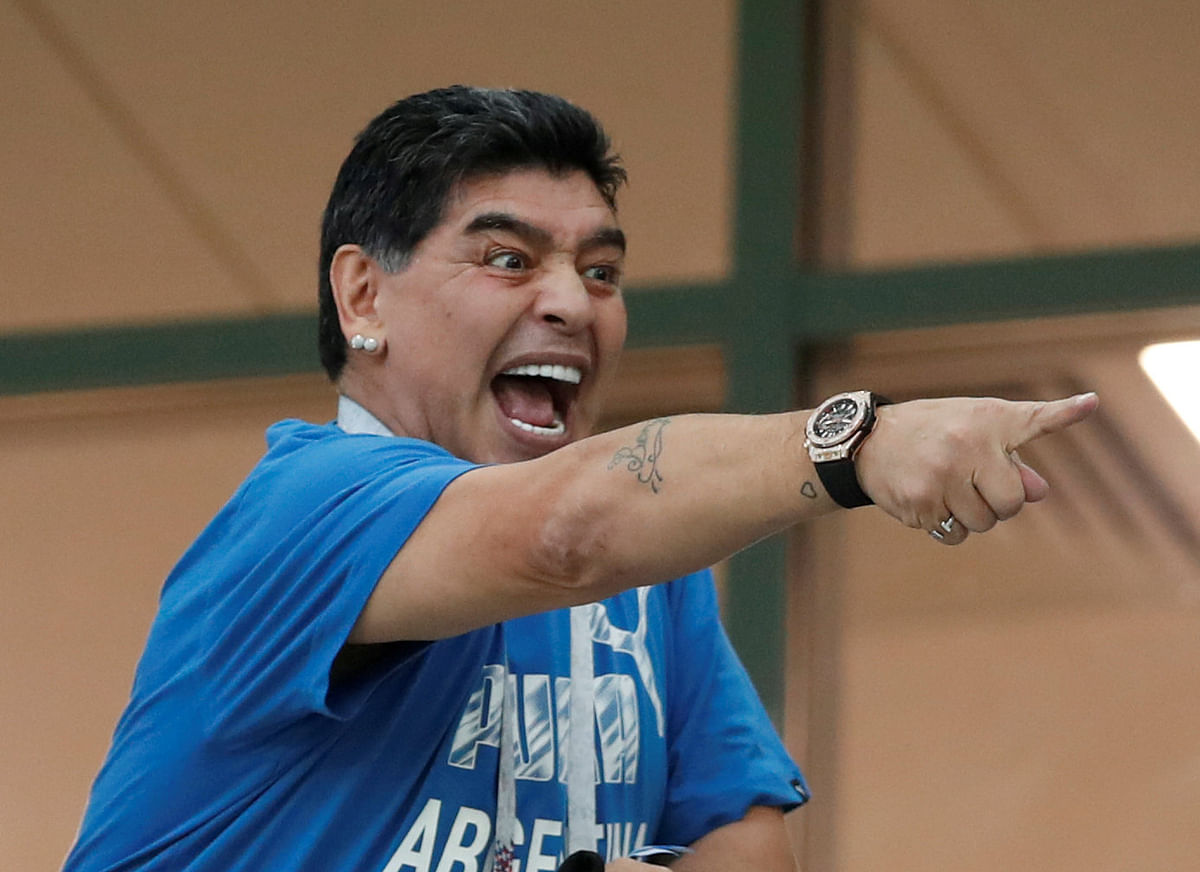 Diego Maradona in the stands in World Cup match between Argentina and Croatia, Nizhny Novgorod, Russia on 21 June 2018. Photo: Reuters