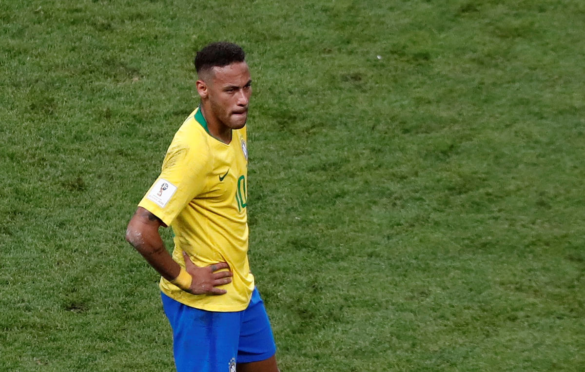 Brazil`s Neymar looks dejected after the match in Kazan Arena, Kazan, Russia on 6 July, 2018. Photo: Reuters