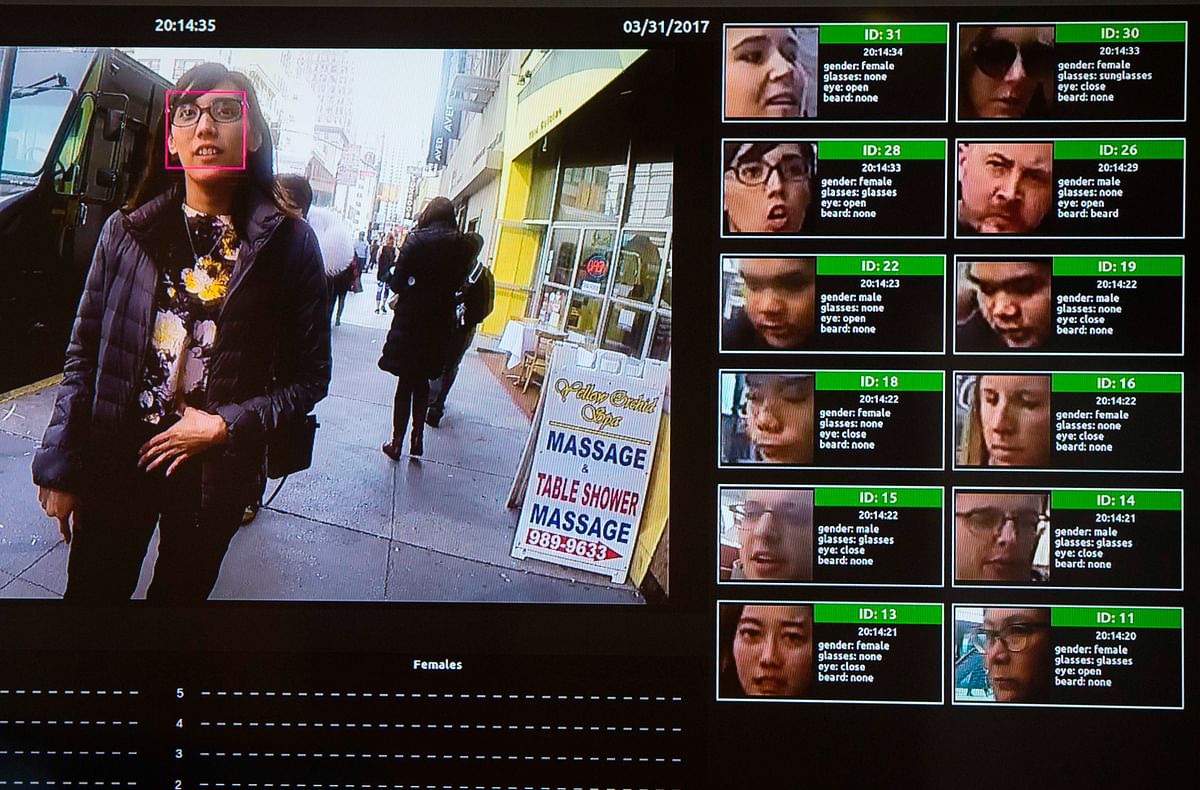 In this file photo taken on 1 November 2017 a display shows a facial recognition system for law enforcement during the NVIDIA GPU Technology Conference, which showcases artificial intelligence, deep learning, virtual reality and autonomous machines, in Washington, DC. Photo: AFP