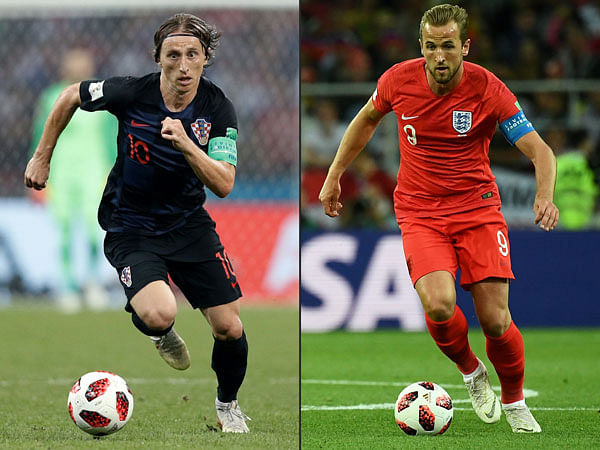 This combination of pictures shows Croatia midfielder Luka Modric (L) and England`s forward Harry Kane (R). AFP