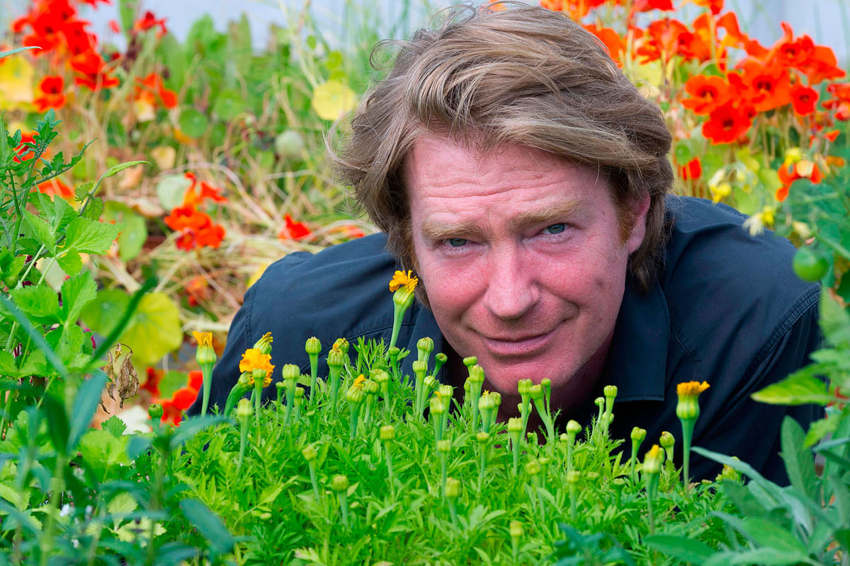 British microgreens grower Chris Kilner, poses in his vegetable farm in Saint-Jean-en-Val on 22 May. Photo: AFP
