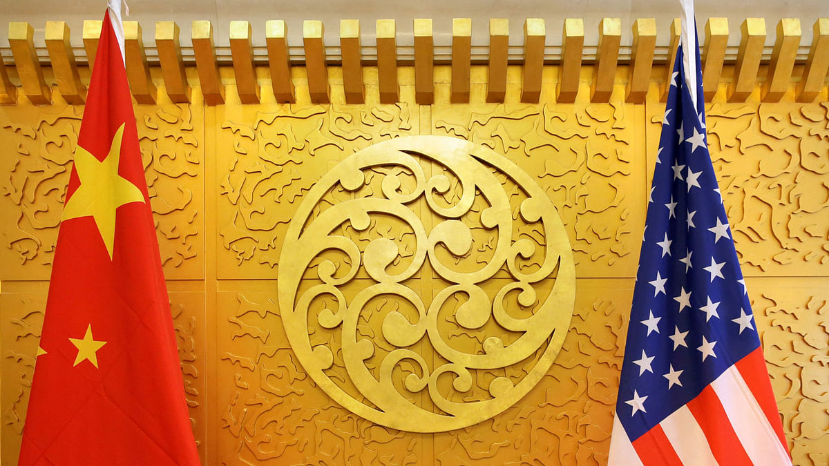 Chinese and US flags are set up for a meeting during a visit by US secretary of transportation Elaine Chao at China’s Ministry of Transport in Beijing, China on 27 April. Photo: Reuters
