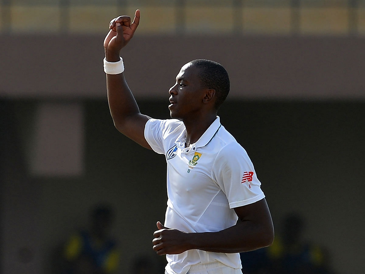 South Africa`s Kagiso Rabada celebrates after dismissing Sri Lanka`s batsman Suranga Lakmal during the first day of the opening Test at the Galle International Cricket Stadium in Galle on July 12, 2018. AFP