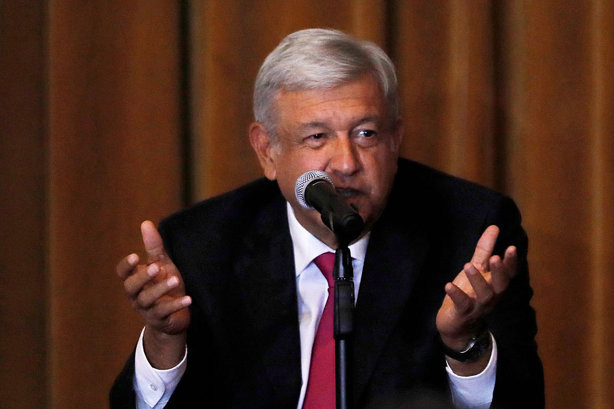 Mexico`s president-elect Andres Manuel Lopez Obrador gestures as he talks during a news conference after a meeting with the new members of the Senate and lawmakers of his Party MORENA in Mexico City, Mexico on 11 July 2018. Photo: Reuters