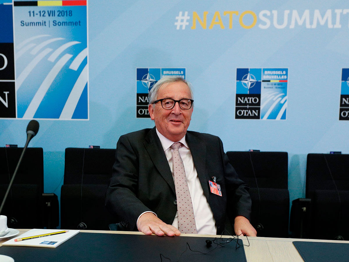President-of the EU Commission Jean-Claude Juncker attends the second day of the NATO (North Atlantic Treaty Organisation) summit, in Brussels, on 12 July 2018. Photo: AFP