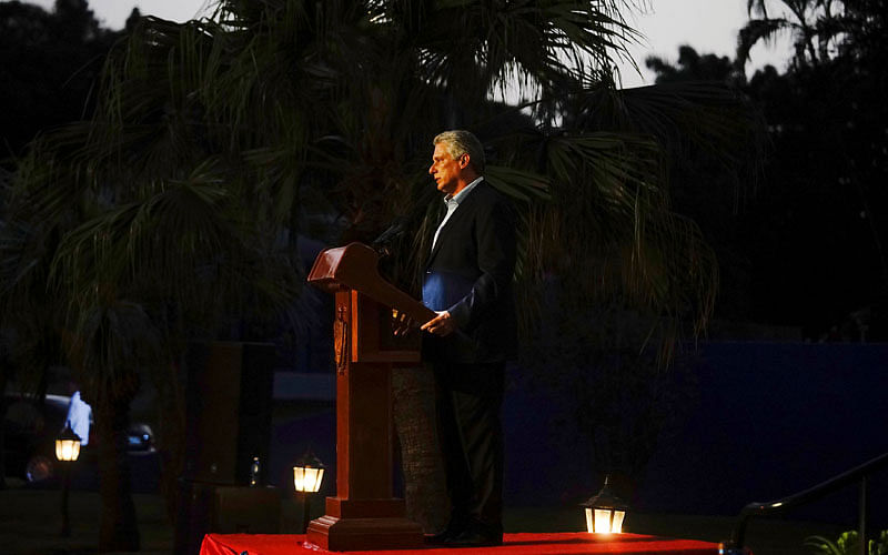 Cuban president Miguel Diaz-Canel during a ceremony to inaugurate the Cuban Sports Hall in Havana, Cuba on 13 July. Photo: Reuters