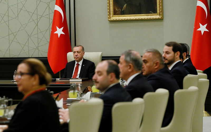 Turkish president Tayyip Erdogan chairs a cabinet meeting in Ankara, Turkey on 13 July 2018. Photo: Reuters  Turkey issues presidential decrees reshaping key institutions
