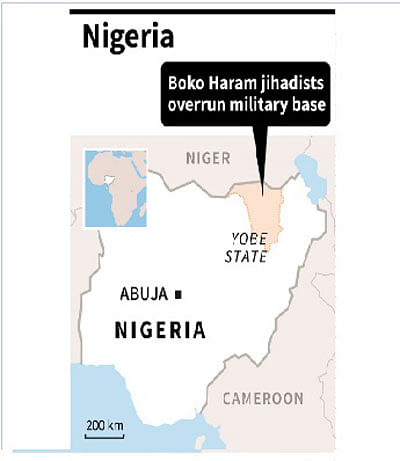 Map locating Yobe state, where Boko Haram jihadists have overrun a military base after a ferocious firefight, security sources said Sunday. Photo: AFP