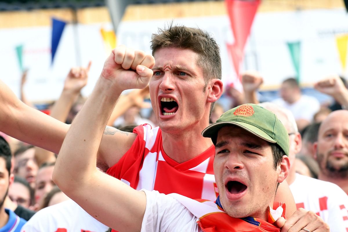 Croatia`s fans react as they watch the 2018 FIFA World Cup Russia final match between France and Croatia on July 15, 2018 in the downtownn Zagreb. AFP