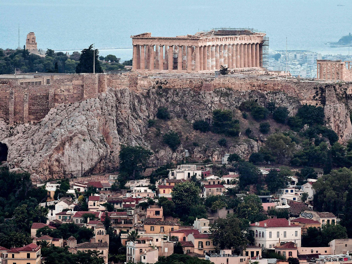 This picture shows a general view of the tiny Anafiotika district of Athens, under the Acropolis archaeological site taken on 10 July, 2018. Photo: AFP