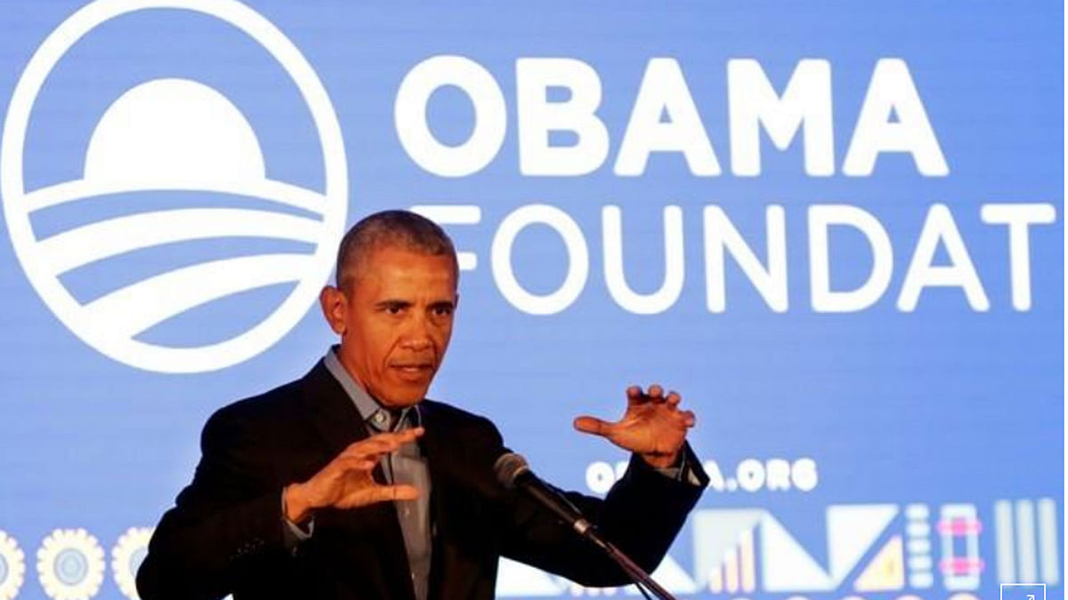 Former US president Barack Obama speaks during his town hall meeting for the Obama Foundation at the African Leadership Academy in Johannesburg, South Africa, on 18 July 2018. -- Reuters