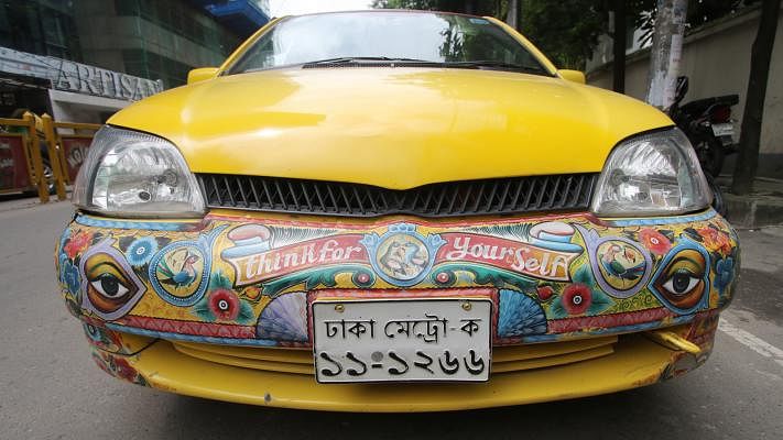 This photo, taken from Gulshan-2 in Dhaka on 18 July, shows traditional rickshaw painting on the body of a private car. Photo: Abdus Salam
