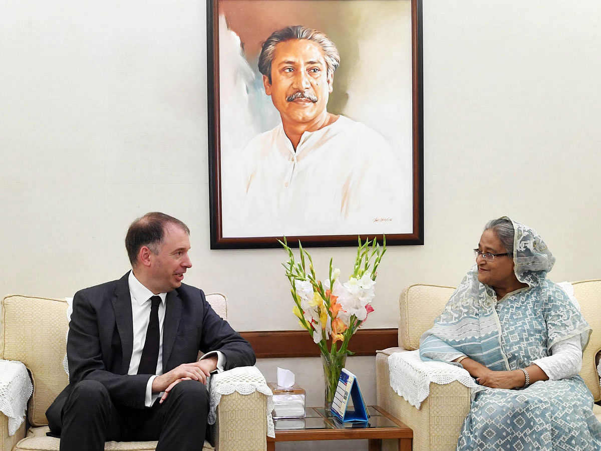 German state minister for foreign affairs Niels Annen made a courtesy call on prime minister Sheikh Hasina her at her Ganabhaban residence on 19 July. Photo: PID