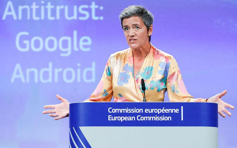 European competition commissioner Margrethe Vestager addresses a news conference on Google in Brussels, on 18 July 2018. -- Reuters