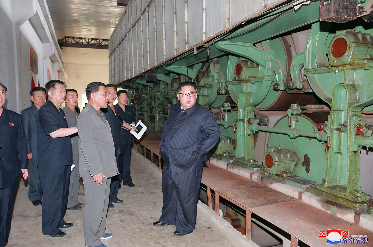 North Korea`s leader Kim Jong Un tours a factory in Sinuiju, North Korea, in this undated photo released by North Korea`s Korean Central News Agency (KCNA) on 2 July 2018. Photo: Reuters
