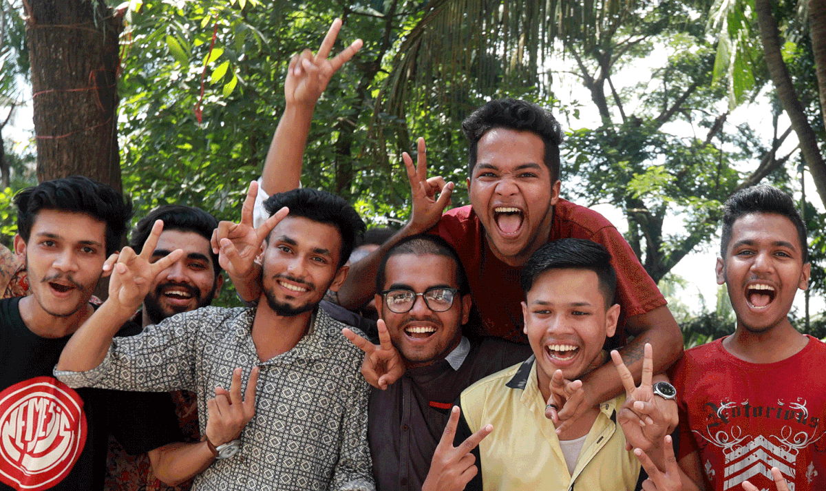 Several students of Government College of Commerce, Chittagong basking in their success. Photo: Jewel Shil