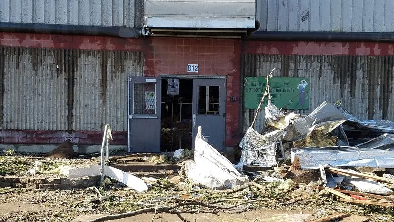 Debris is seen at a damaged Lennox building in the aftermath of a tornado in Marshalltown, Iowa, US on 19 July 2018. Photo: Reuters