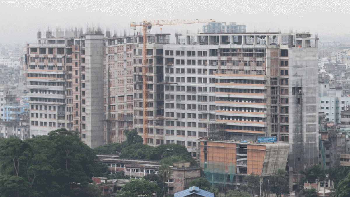 A view of the under-construction Sheikh Hasina Burn and Plastic Surgery Institute in Chankharpul, Dhaka. The photo has been taken by Abdus Salam on 20 July.