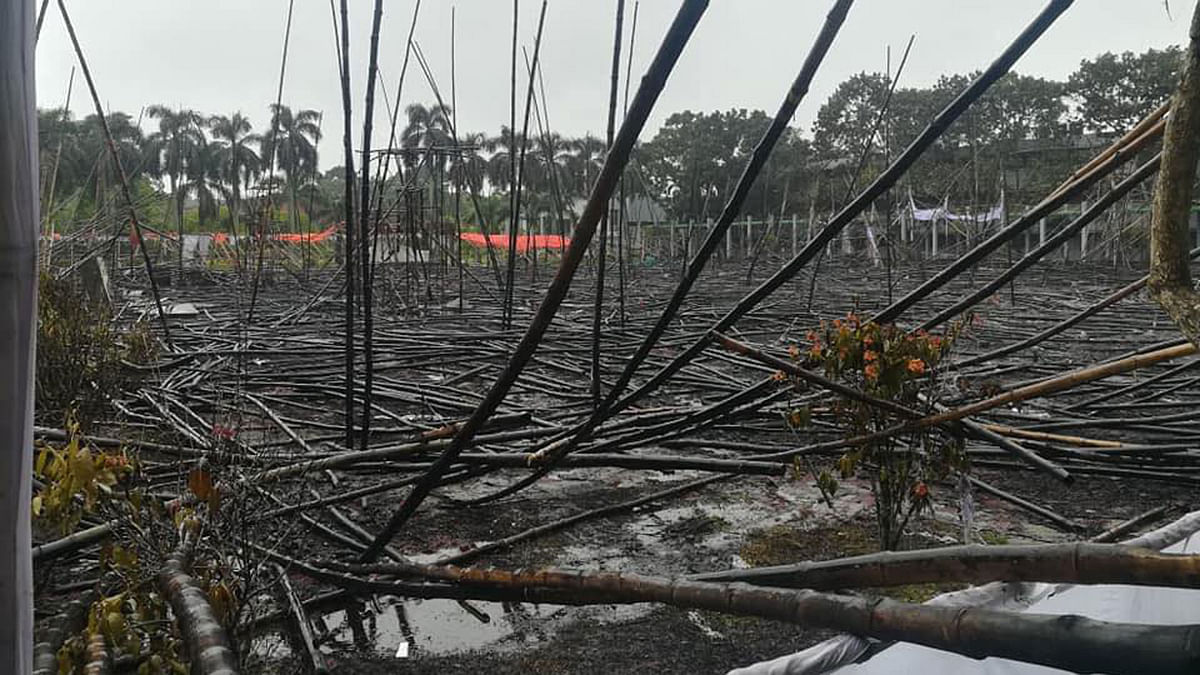 The gutted convocation site on Sunday following the fire. Photo: Shahiduzzaman Sagar