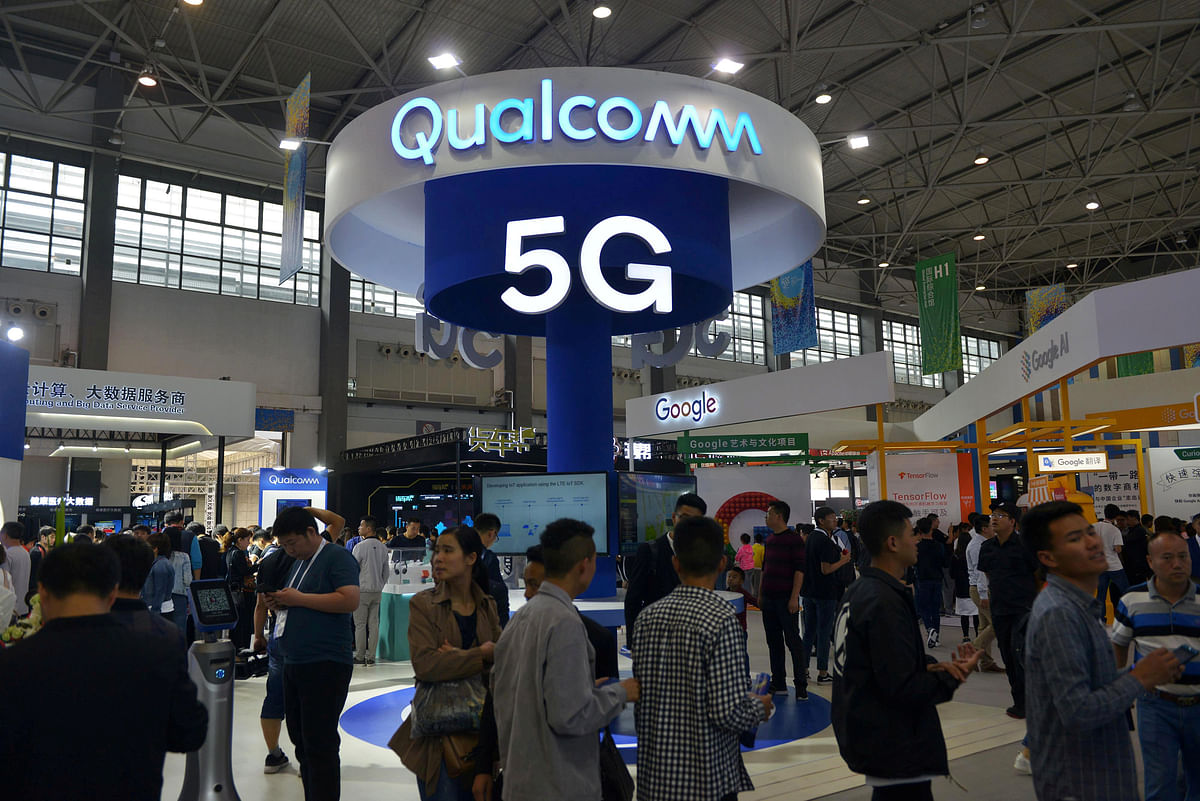 Logos of Qualcomm Inc to buy NXP Semiconductors. Photo: Reuters