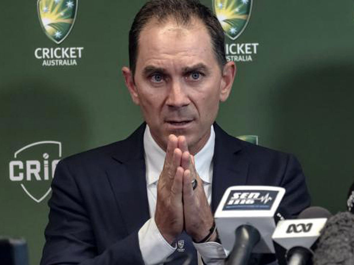 Justin Langer speaks to the media in Melbourne, Australia, on 3 May 2018. Reuters