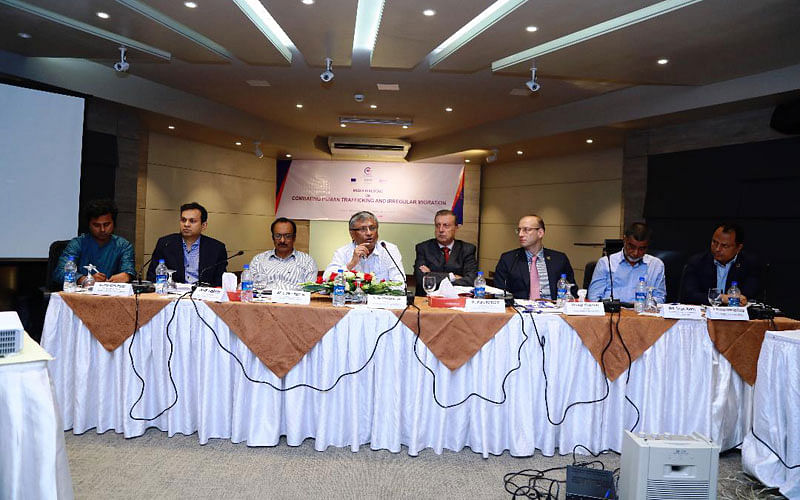 BRAC organises a roundtable on combating human trafficking and irregular migration on the eve of the World Day against Trafficking in Persons at BRAC Centre Inn in the capital on Sunday. Photo: Collected