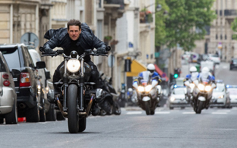 This image released by Paramount Pictures shows Tom Cruise in a scene from `Mission: Impossible - Fallout.` Photo: AP