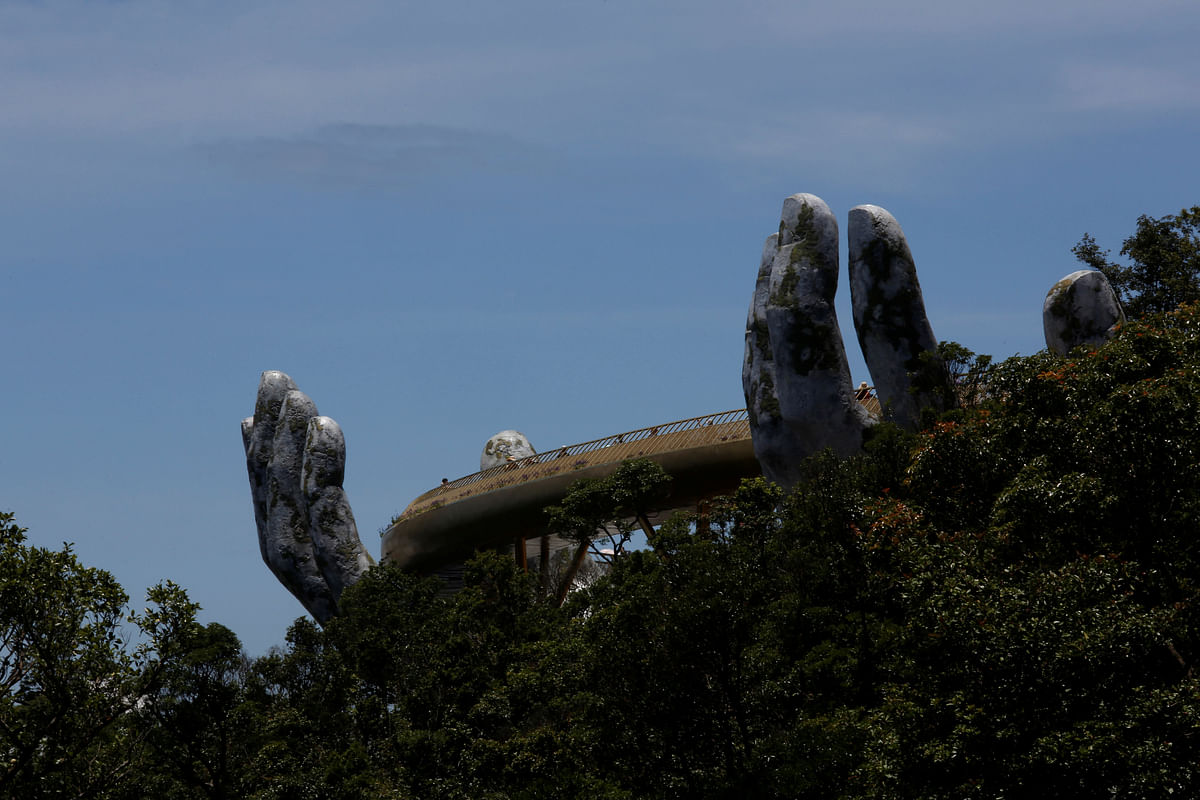 Giant hands structures at the Gold Bridge are seen on Ba Na hill near Danang city, Vietnam, on 1 August 2018. Photo: Reuters