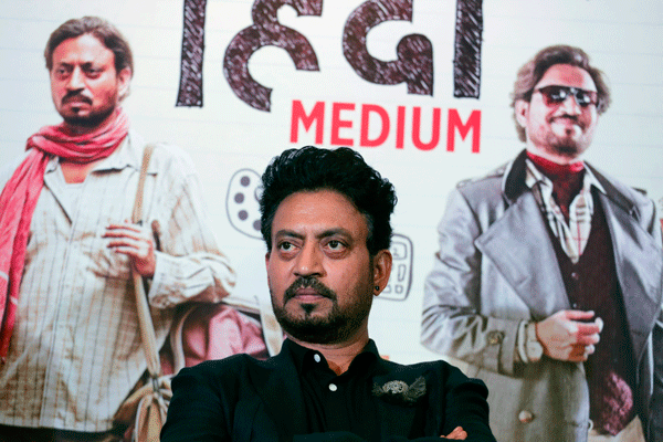 In this 17 May, 2017 file photo, Bollywood actor Irrfan Khan appears at a press conference to promote his film, `Hindi Medium` in Ahmadabad, India. Photo: AP