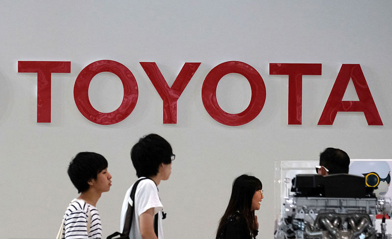 The logo of Japan`s Toyota Motors is displayed at their showroom in Tokyo on 3 August 2018. Photo: AFP