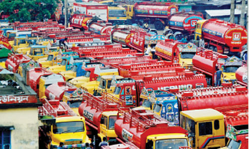 The Tank-lorry Owners` Association went on a 24-hour strike in Khulna on Sunday.
