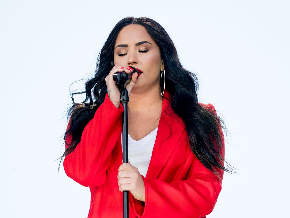 Demi Lovato performs “Skyscraper” during the “March for Our Lives” rally in support of gun control in Washington on 24 March. Photo: AP