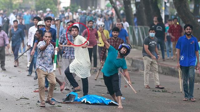 The youth wearing white panjabi is identified as Rubel Hossain, a BCL leader at Northern University in Dhaka.