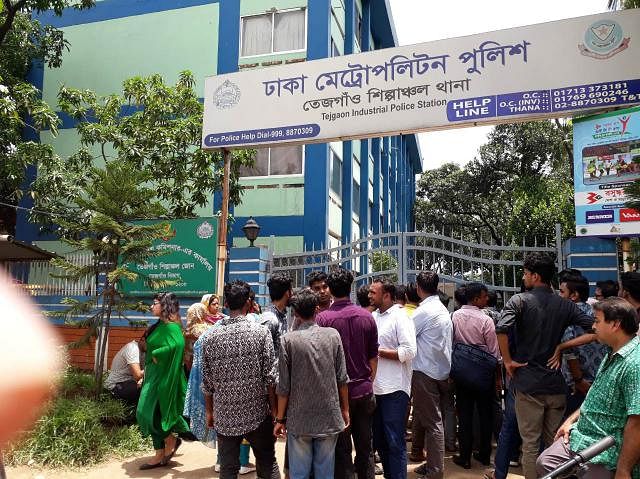 Guardians gather in front of the Tejgaon police station in the city. Photo: Sanaullah Sakib