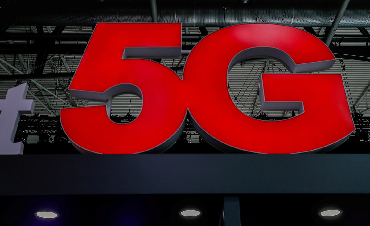 A 5G sign is seen during the Mobile World Congress in Barcelona. Photo: Reuters