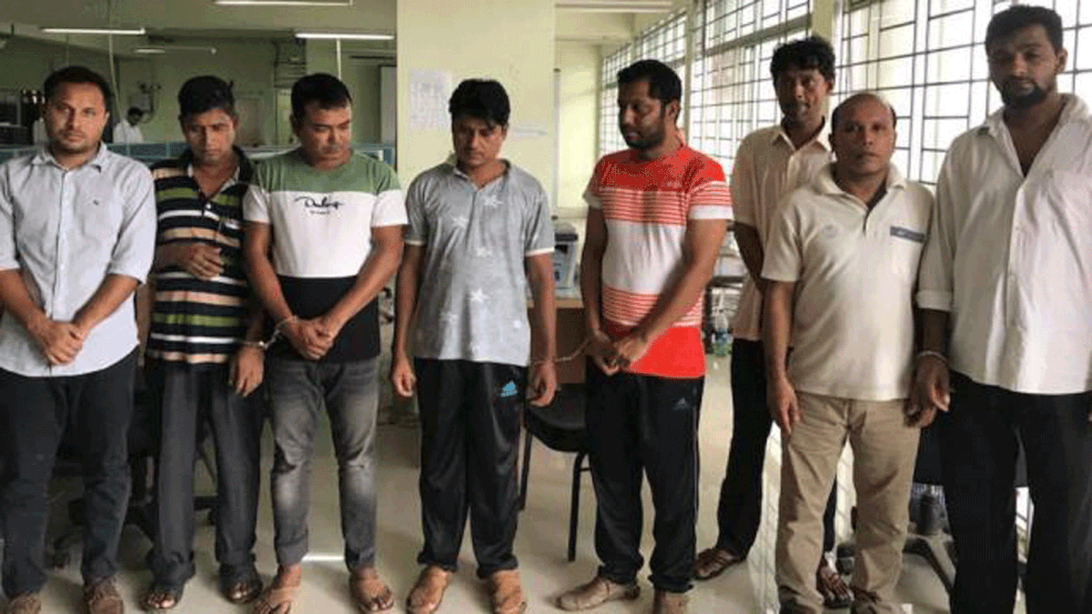 Nine members of an organised gang involved in leaking questions of different public examinations arrested by CID. Photo: Collected