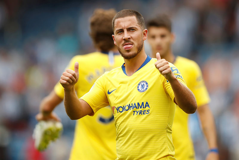 Chelsea`s Eden Hazard celebrates after the match. Photo: Reuters