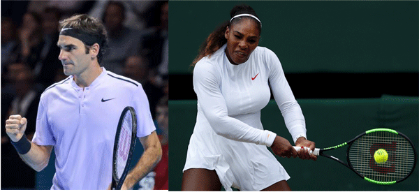 Roger Federer and Serena Williams (R).