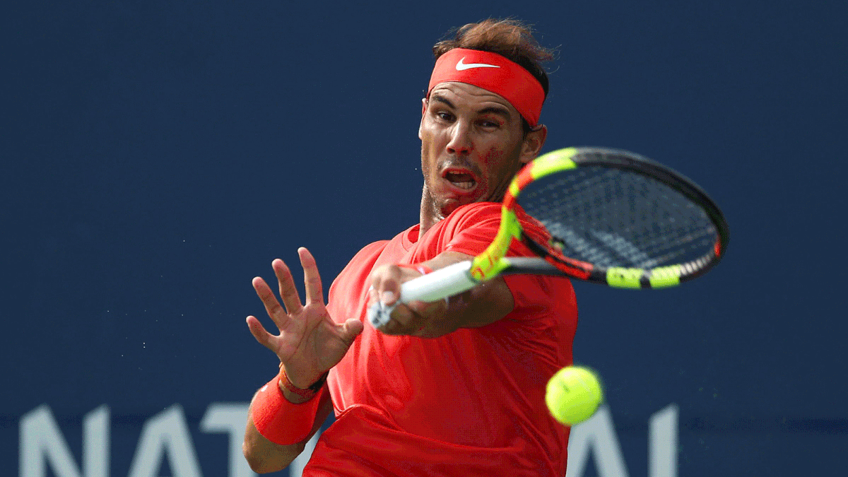Rafael Nadal of Spain plays a shot against Stefanos Tsitsipas of Greece during the final match on Day 7 of the Rogers Cup at Aviva Centre on 12 August, 2018 in Toronto, Canada. Photo: AFP
