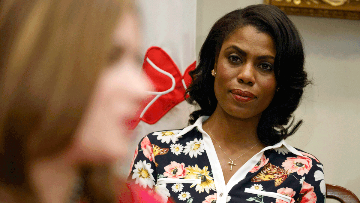 In this 14 February, 2017, file photo, Omarosa Manigault-Newman, then an aide to president Donald Trump, watches during a meeting with parents and teachers in the Roosevelt Room of the White House in Washington. Photo: AP