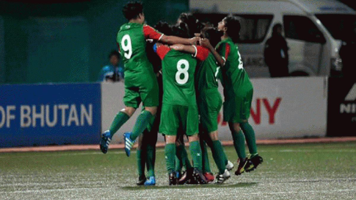 Bangladesh girls beat Bhutan 5-0 to meet India in Saturday`s final. Photo: Prothom Alo