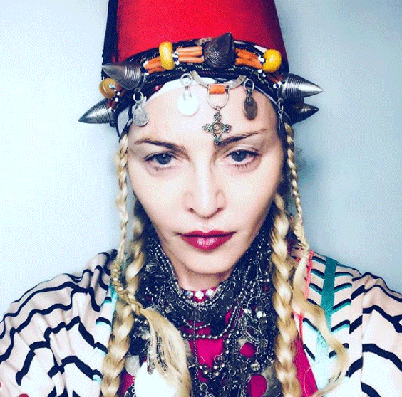 Madonna wears a Moroccan Amazigh Tarbouch (hat), setting the tone for her 60th birthday. Photo: Collected