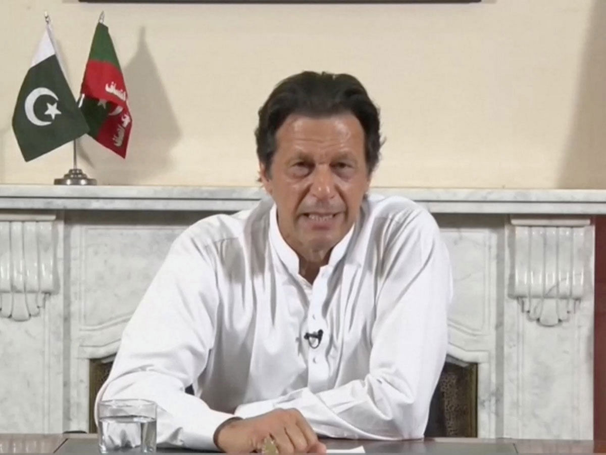 Cricket star-turned-politician Imran Khan, chairman of Pakistan Tehreek-e-Insaf (PTI), gives a speech as he declares victory in the general election in Islamabad, Pakistan, in this still image from a 26 July, 2018 handout video by PTI. Photo: Reuters