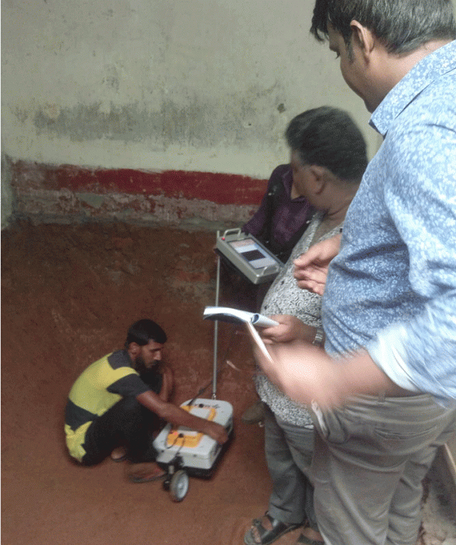 Experts from Geological Survey of Bangladesh and Bangladesh University of Engineering and Technology conducted various tests, including heat sensitive scanning, to find the ‘hidden treasure’ beneath a house at Mirpur-10, Dhaka on Thursday. Photo: Collected