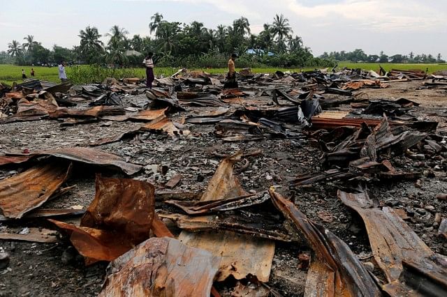 The ruins of a market which was set on fire are seen at a Rohingya village outside Maugndaw in Rakhine state, Myanmar on 27 October 2016. Photo: Reuters
