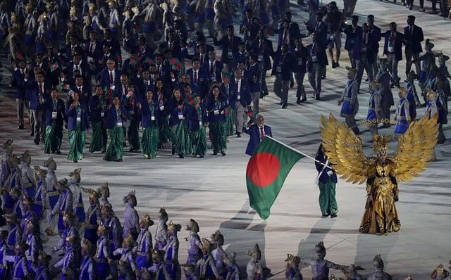 2018 Asian Games - Opening Ceremony - GBK Main Stadium - Jakarta, Indonesia - 18 August 2018 Athletes from Bangladesh march. Photo: Reuters