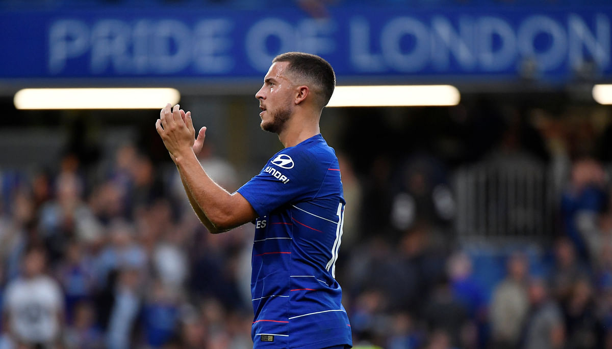 Chelsea`s Eden Hazard applauds fans after the match against Arsenal on 18 August. Photo: Reuters