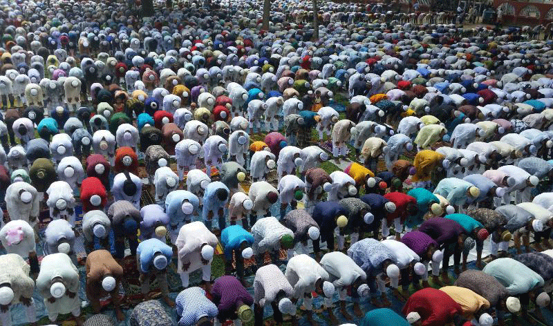 Muslim devotees offer Eid prayers at Sholakia Eidgah, Kishoreganj on 22 August 2018. Photo: Prothom Alo