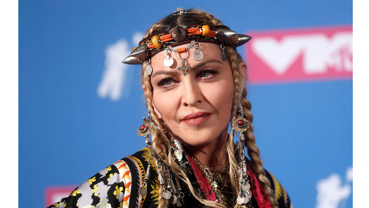 Madonna poses backstage during a tribute to the late singer Aretha Franklin on 20 August, 2018 At 2018 MTV Video Music Awards, Music Hall, New York, US. Photo: Reuters