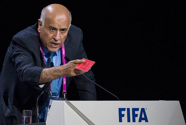 In this Friday, 29 May 2015 file photo Jibril Rajoub, president of the Palestinian Football Association speaks during the 65th FIFA Congress held at the Hallenstadion in Zurich, Switzerland. Photo: AP